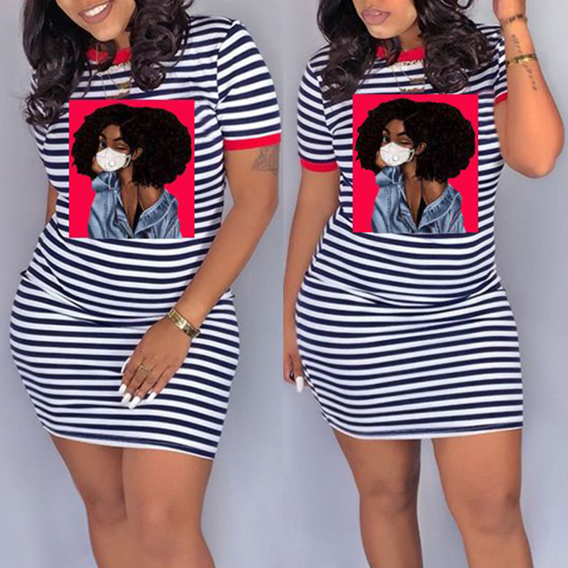 

lovely Casual O Neck Striped Print Red Mini Dress, Red stripe