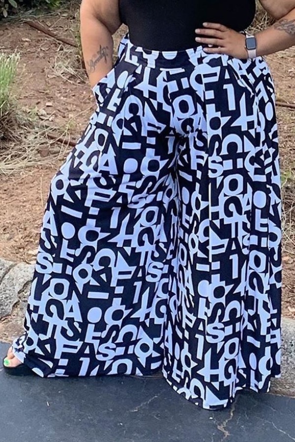 

lovely Stylish Letter Print Black Plus Size Pants