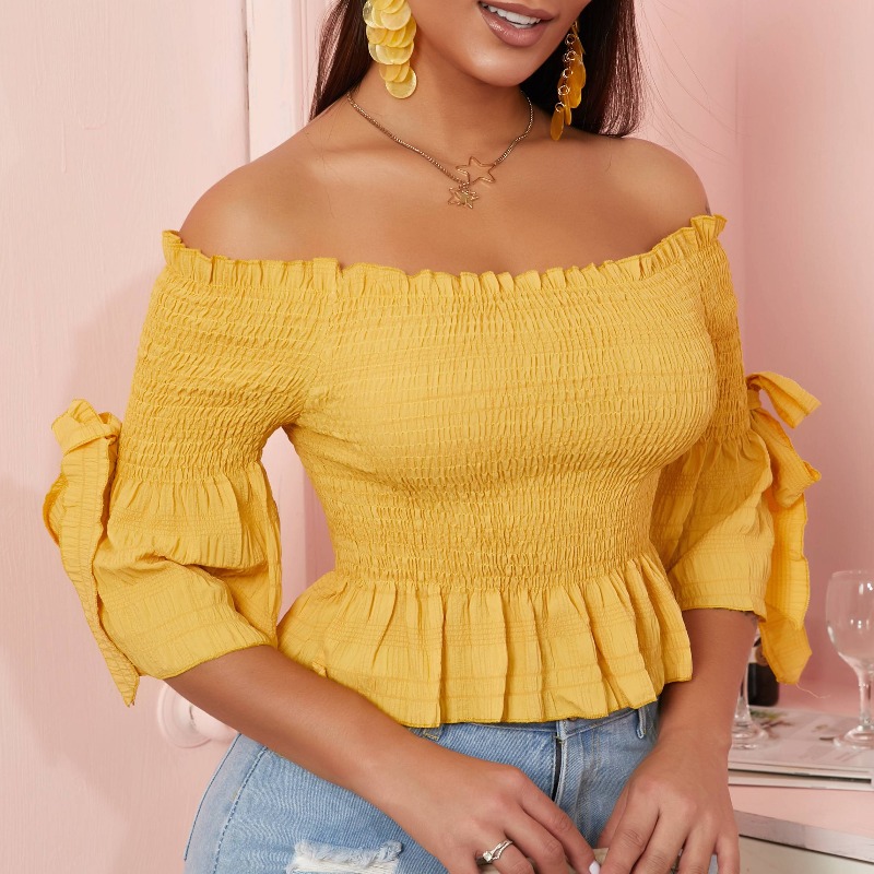 

lovely Trendy Fold Design Yellow Blouse