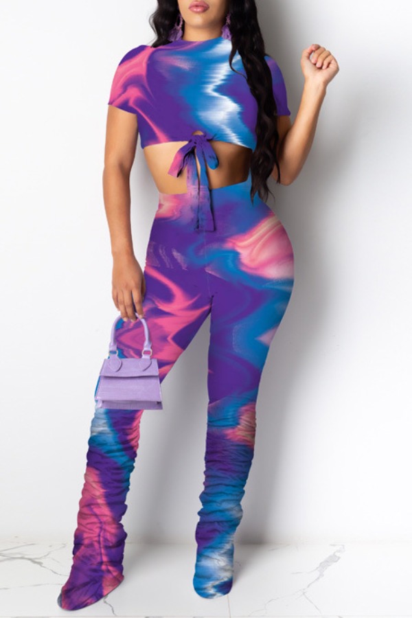 

lovely Trendy Tie-dye Purple Two-piece Pants Set