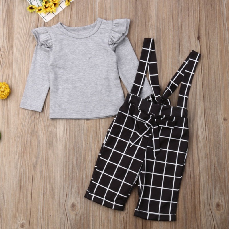 

lovely Casual Grid Print Grey Girl Two-piece Pants Set