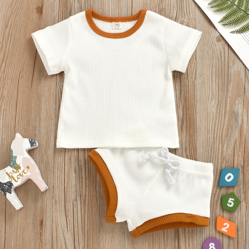 

lovely Casual Patchwork White Boy Two-piece Shorts Set