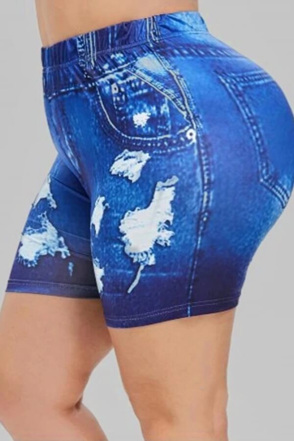 

Lovely Trendy Broken Holes Blue Plus Size Shorts
