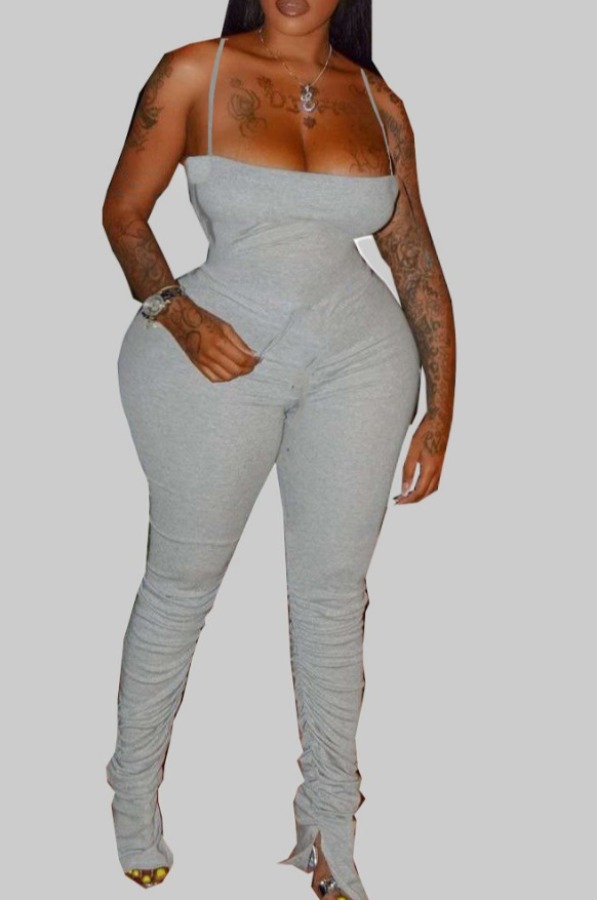 

lovely Sexy Fold Design Grey One-piece Jumpsuit