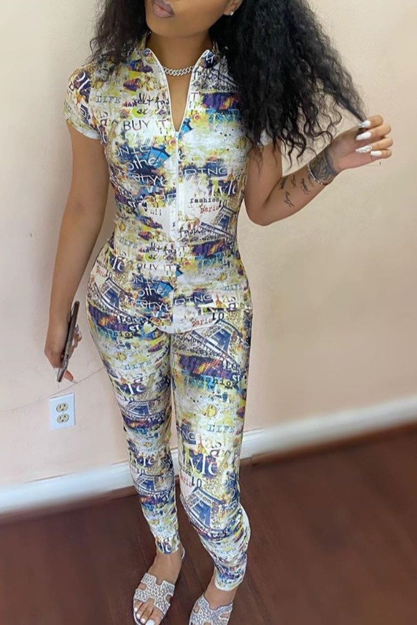 

lovely Trendy Print White One-piece Jumpsuit
