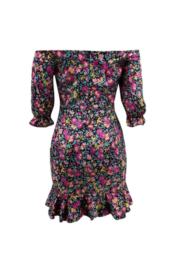 LW Off The Shoulder Floral Print Flounce Design Dress