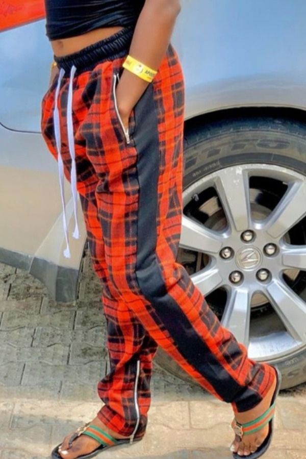 

lovely Casual Grid Print Orange Pants
