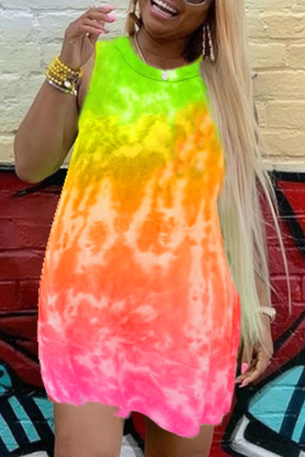 

lovely Leisure O Neck Tie-dye Green Knee Length Dress
