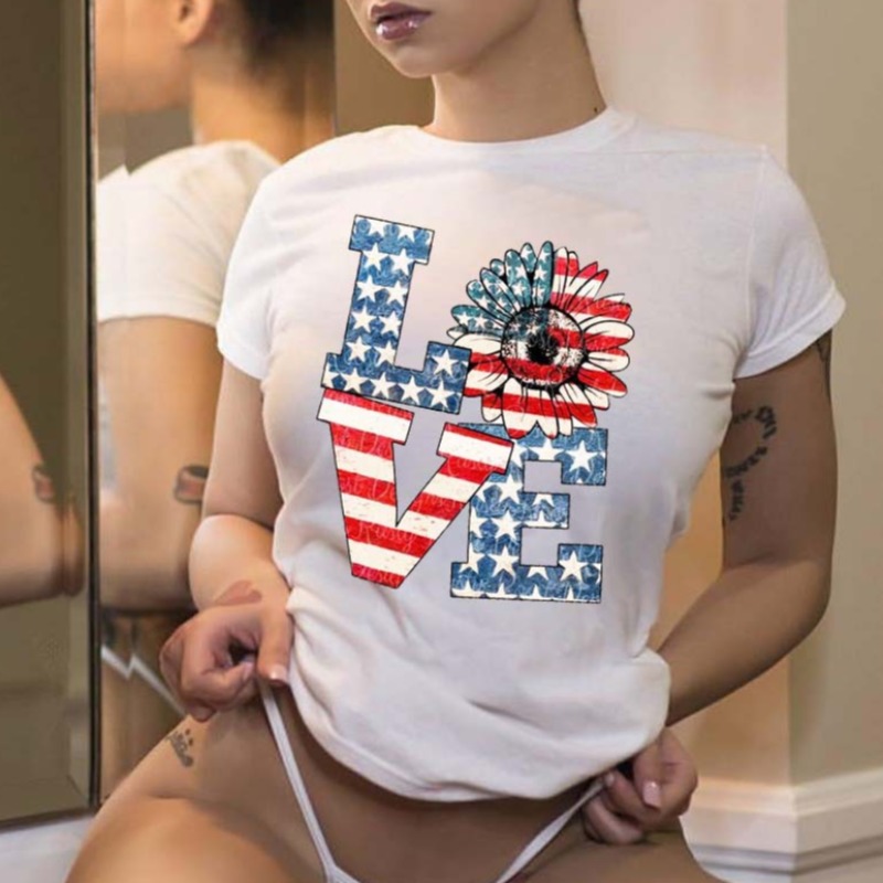 

lovely Leisure O Neck Print White T-shirt