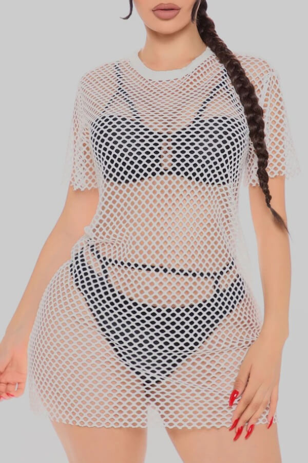 

Lovely Hollow-out White Plus Size Cover-up