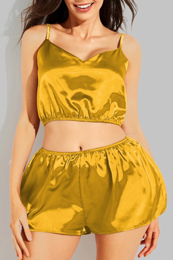 

lovely Leisure Basic Yellow Plus Size Sleepwear
