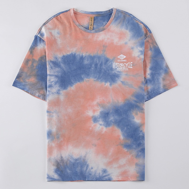 lovely Casual O Neck Tie-dye Blue T-shirt