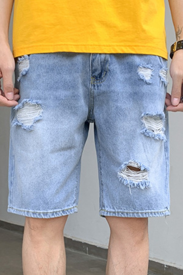 

lovely Leisure Broken Holes Blue Shorts