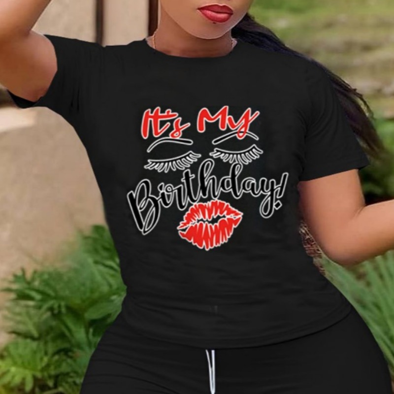 

lovely Street O Neck Print Black T-shirt