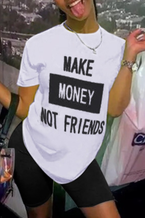 

lovely Street O Neck Letter Print Black T-shirt