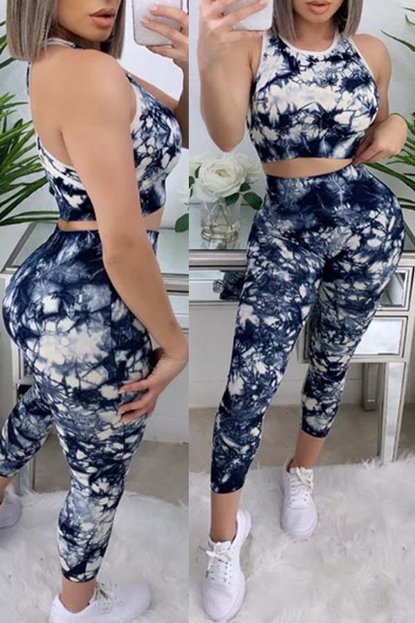 

lovely Sportswear Print Blue Two-piece Pants Set