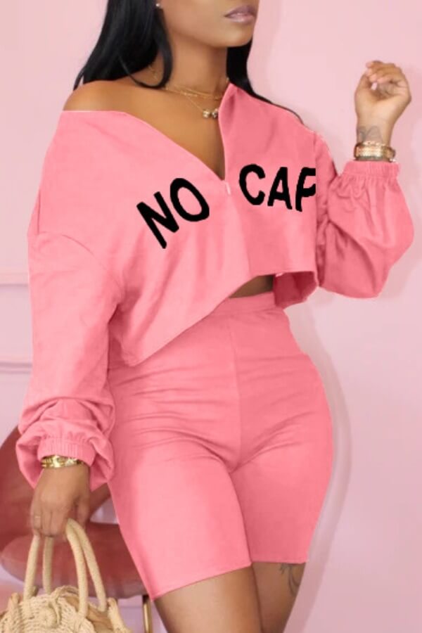 

Lovely Leisure Letter Pink Two-piece Shorts Set