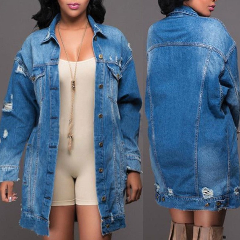 

lovely Casual Buttons Design Deep Blue Plus Size Denim Jacket
