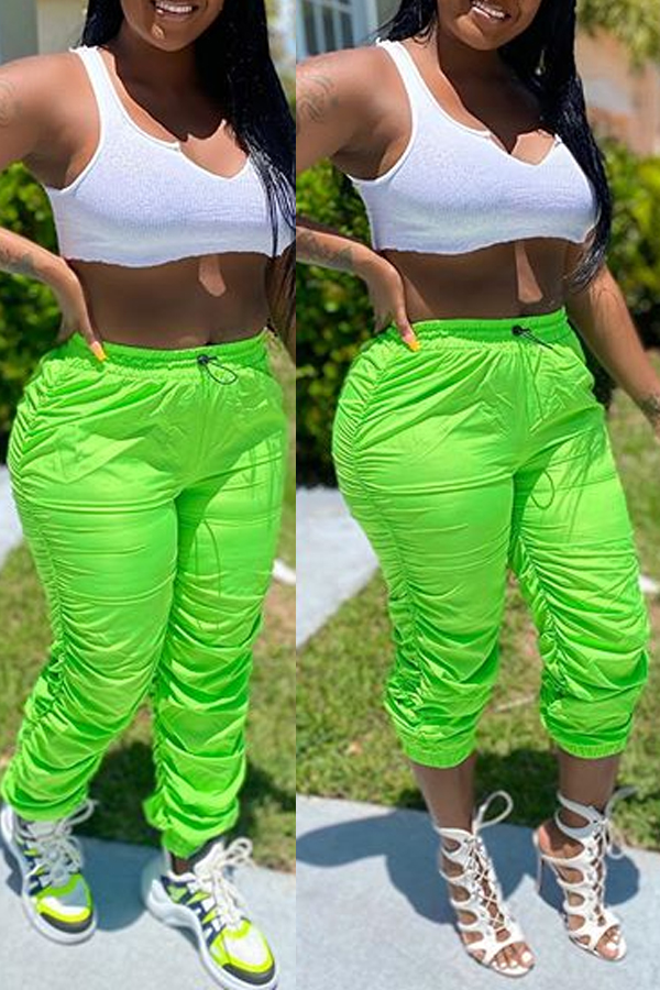

lovely Casual Fold Design Green Pants