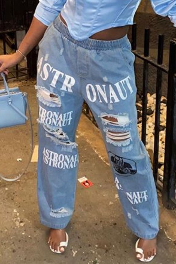 

lovely Casual Letter Baby Blue Jeans