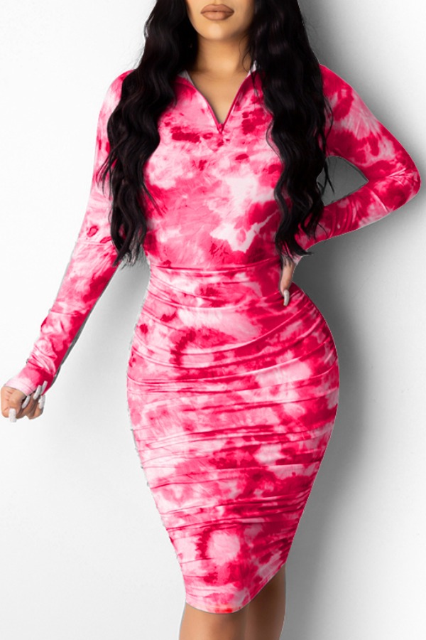 

lovely Leisure Tie-dye Red Knee Length Dress