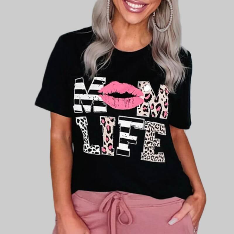 

Lovely Casual O Neck Print Black Plus Size T-shirt