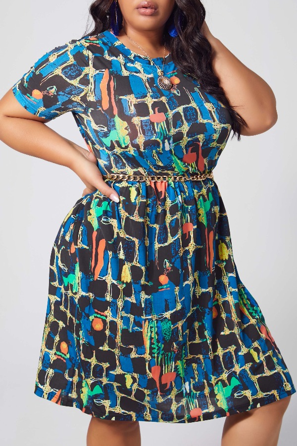 

lovely Casual Print Multicolor Knee Length Plus Size Dress, Multi