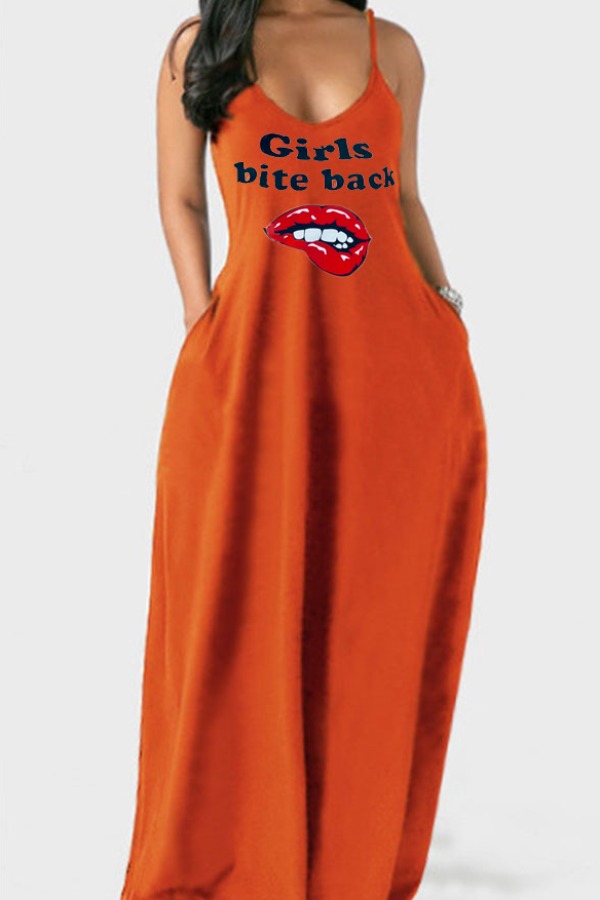 

LW Plus Size Lip Letter Print Cami Dress, Orange