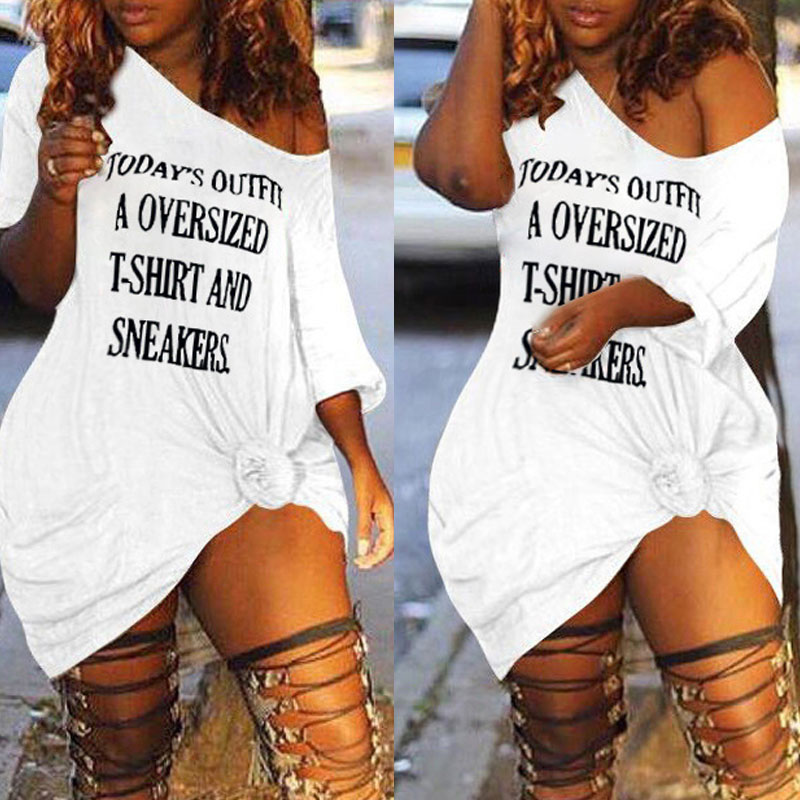 

lovely Casual Letter White Mini Plus Size Dress