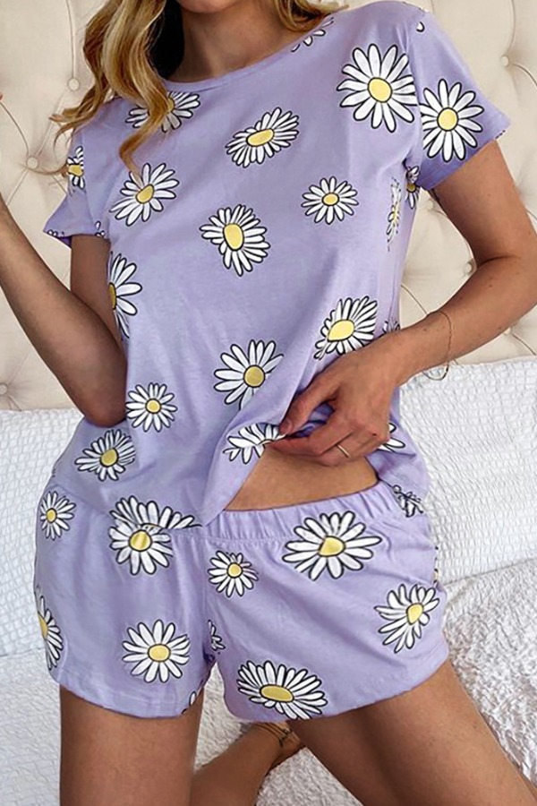 

lovely Casual Floral Print Purple Plus Size Sleepwear