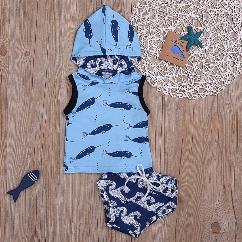 

lovely Casual Print Baby Blue Boy Two-piece Shorts Set