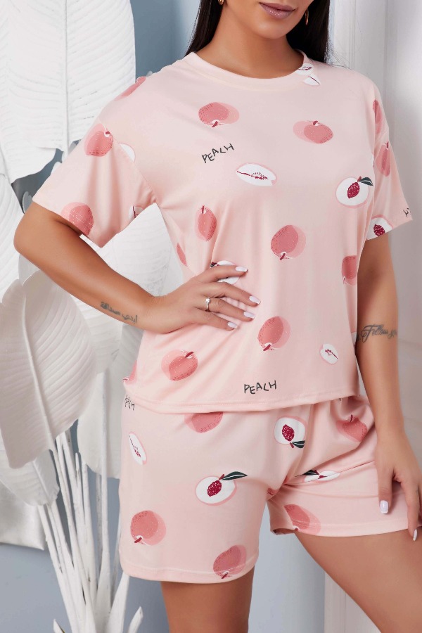 

lovely Leisure Print Pink Sleepwear