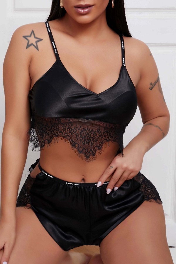 

lovely Sexy Lace Patchwork Black Sleepwear