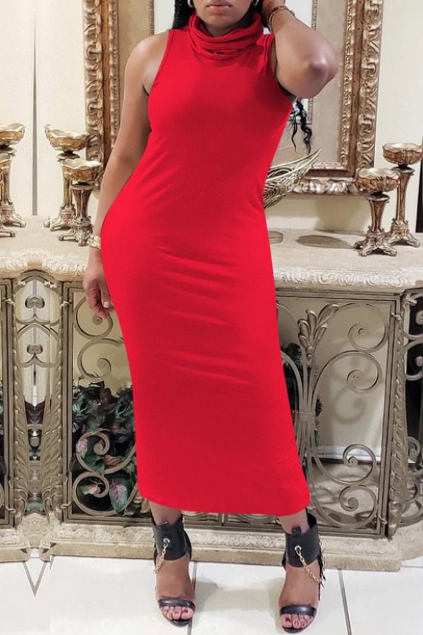 

Lovely Casual Basic Red Mid Calf Dress