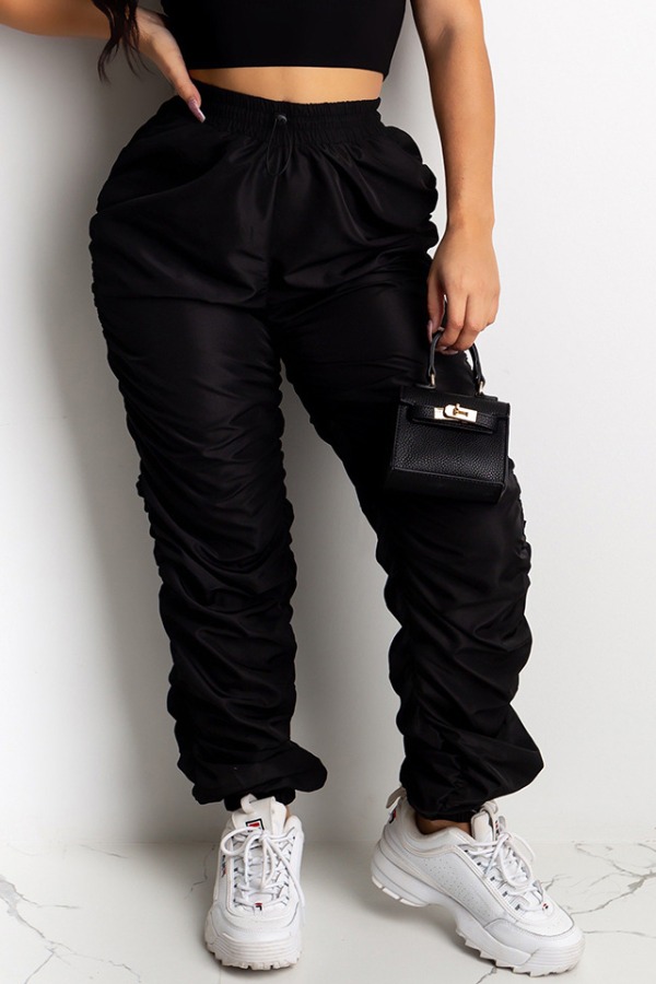 

lovely Sportswear Fold Design Black Pants