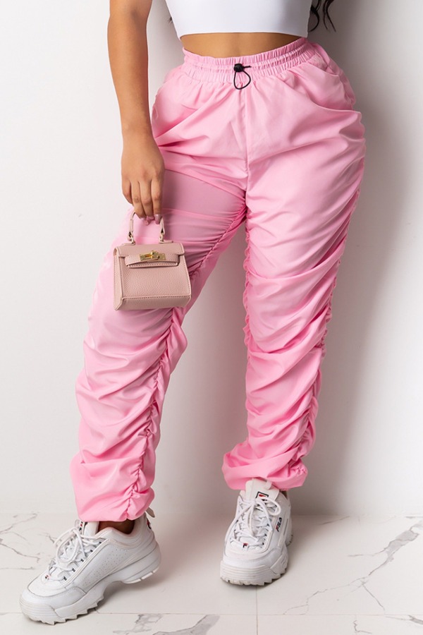 

lovely Sportswear Fold Design Light Pink Pants