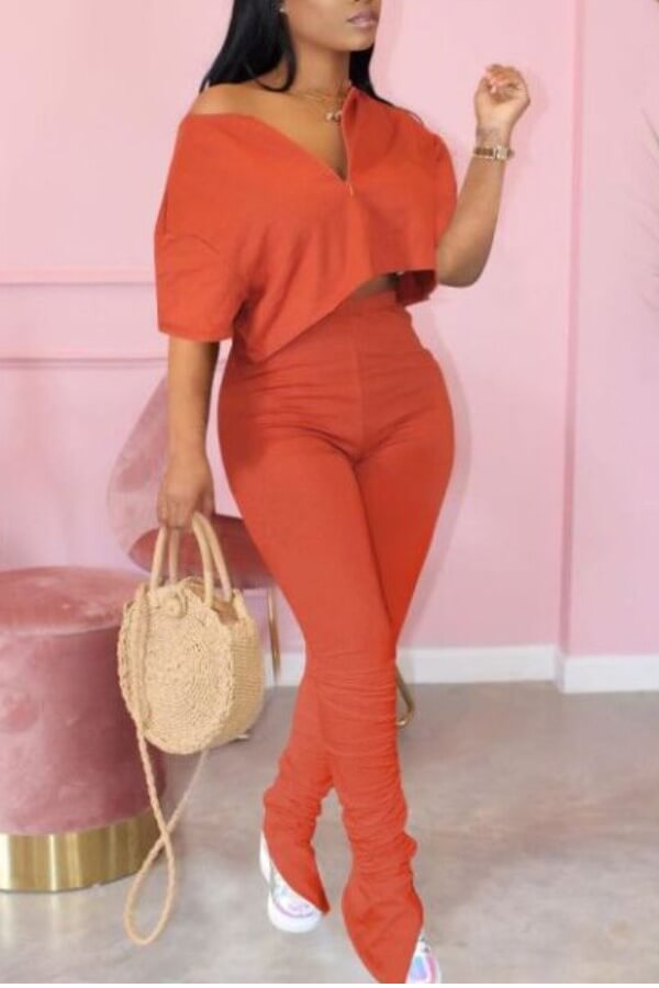 

LW Casual Zipper Design Croci Two-piece Pants Set