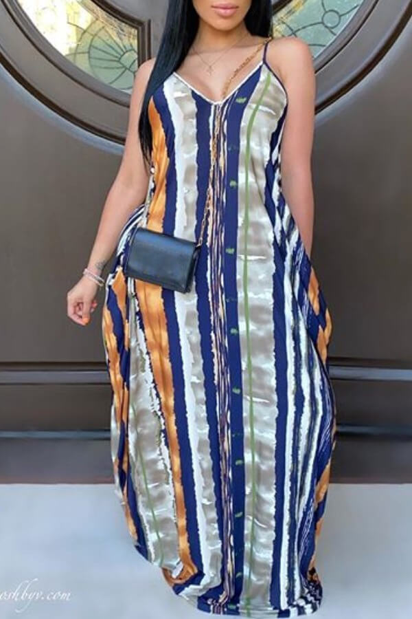 

LW Casual Striped Print Blue Maxi Dress