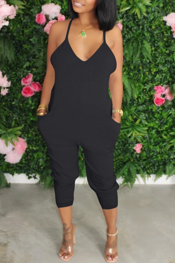 

lovely Leisure Loose Black One-piece Jumpsuit