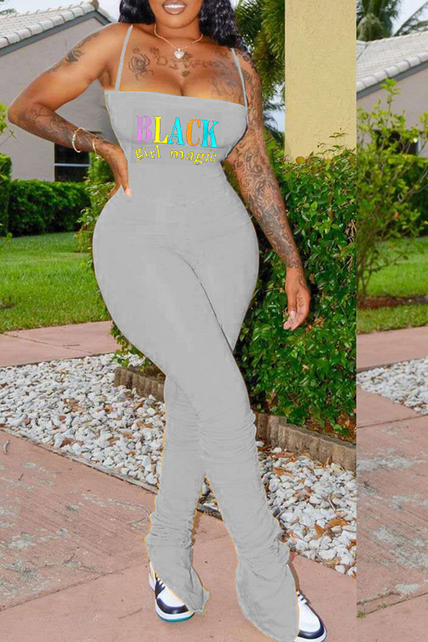 

lovely Stylish Letter Print Grey One-piece Jumpsuit