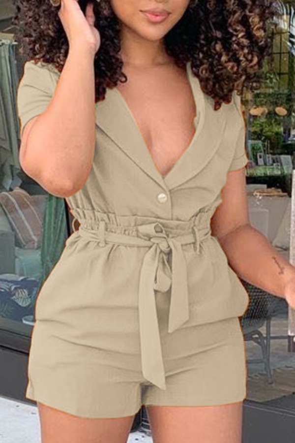 

lovely Stylish Lace-up Khaki Two-piece Shorts Set