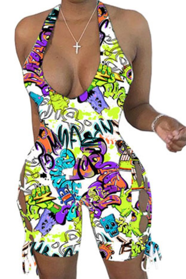 

lovely Trendy Cartoon Print White One-piece Romper