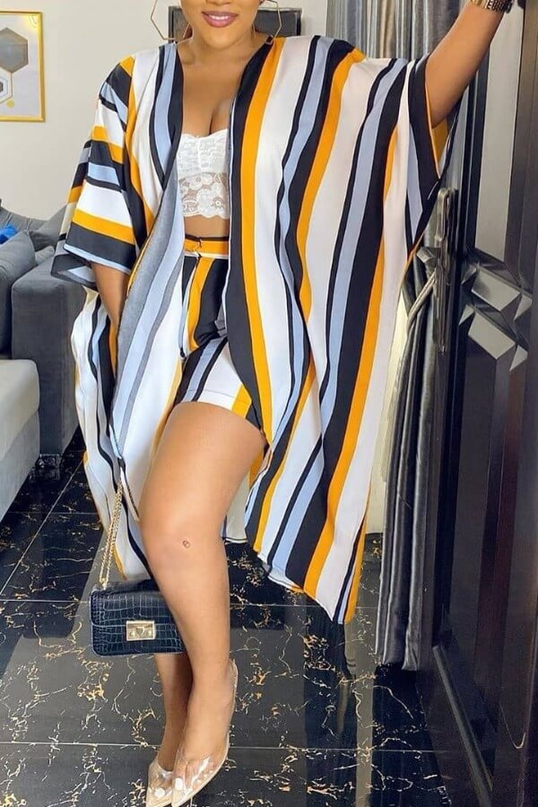 

LW Stylish Striped Dark Blue Two-piece Shorts Set