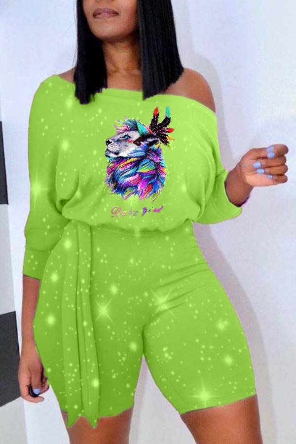 

Lovely Leisure Print Green Two-piece Shorts Set