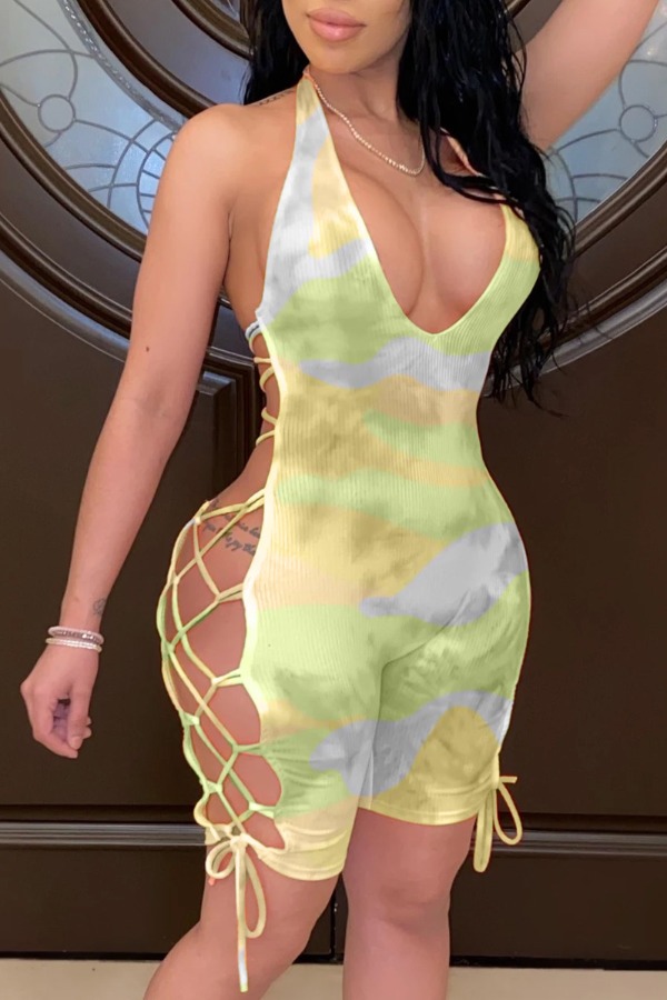 

lovely Sexy Tie-dye Bandage Design Green One-piece Romper
