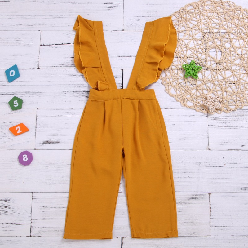 

lovely Stylish Flounce Design Yellow Girl One-piece Jumpsuit