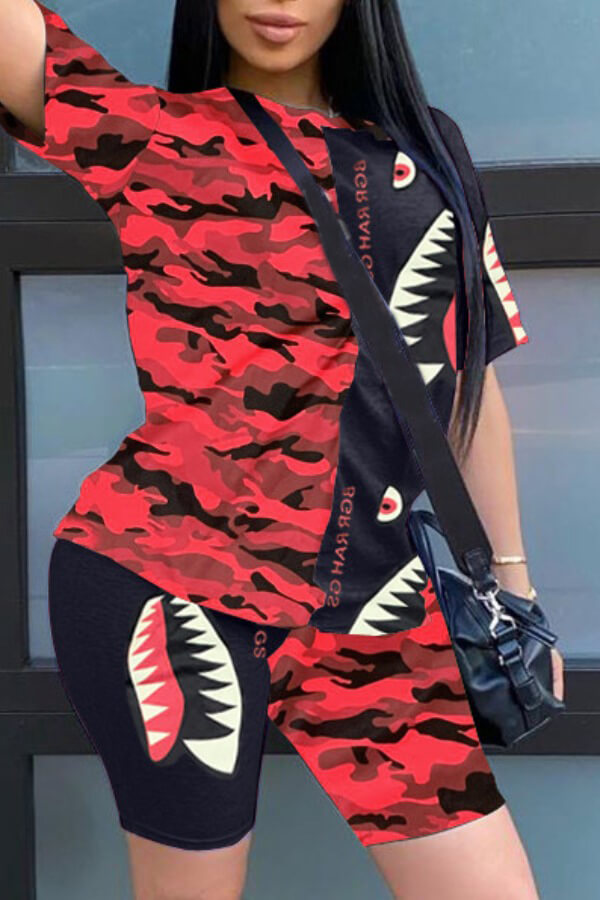 

Lovely Casual Print Black Two-piece Shorts Set