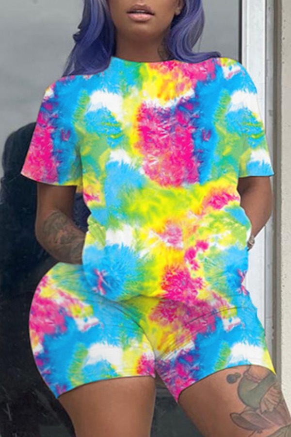 

lovely Leisure Tie-dye Multicolor Plus Size Two-piece Shorts Set, Multi