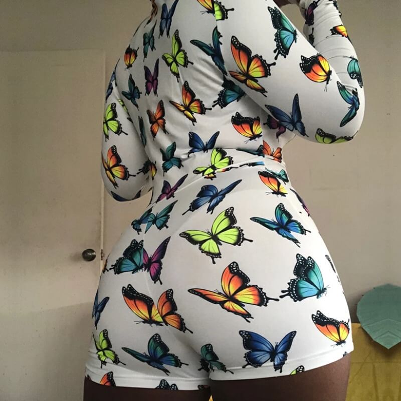 

Lovely Plus Size Trendy Butterfly Print White One-piece Romper