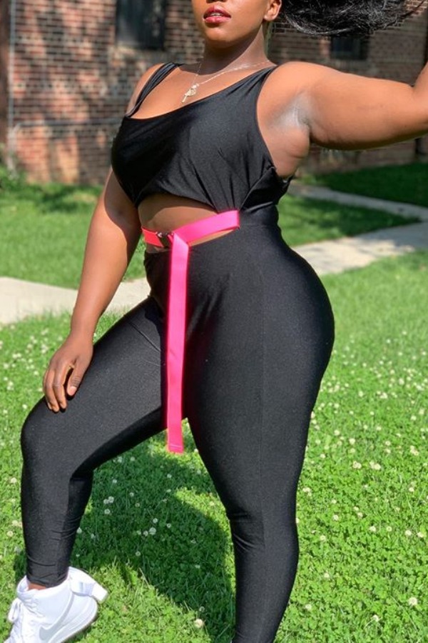 

Lovely Trendy Hollow-out Black Plus Size One-piece Jumpsuit